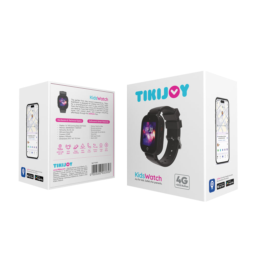 Tikijoy Smartwatch Infantil 4G - Localización GPS y Videollamada - Negro