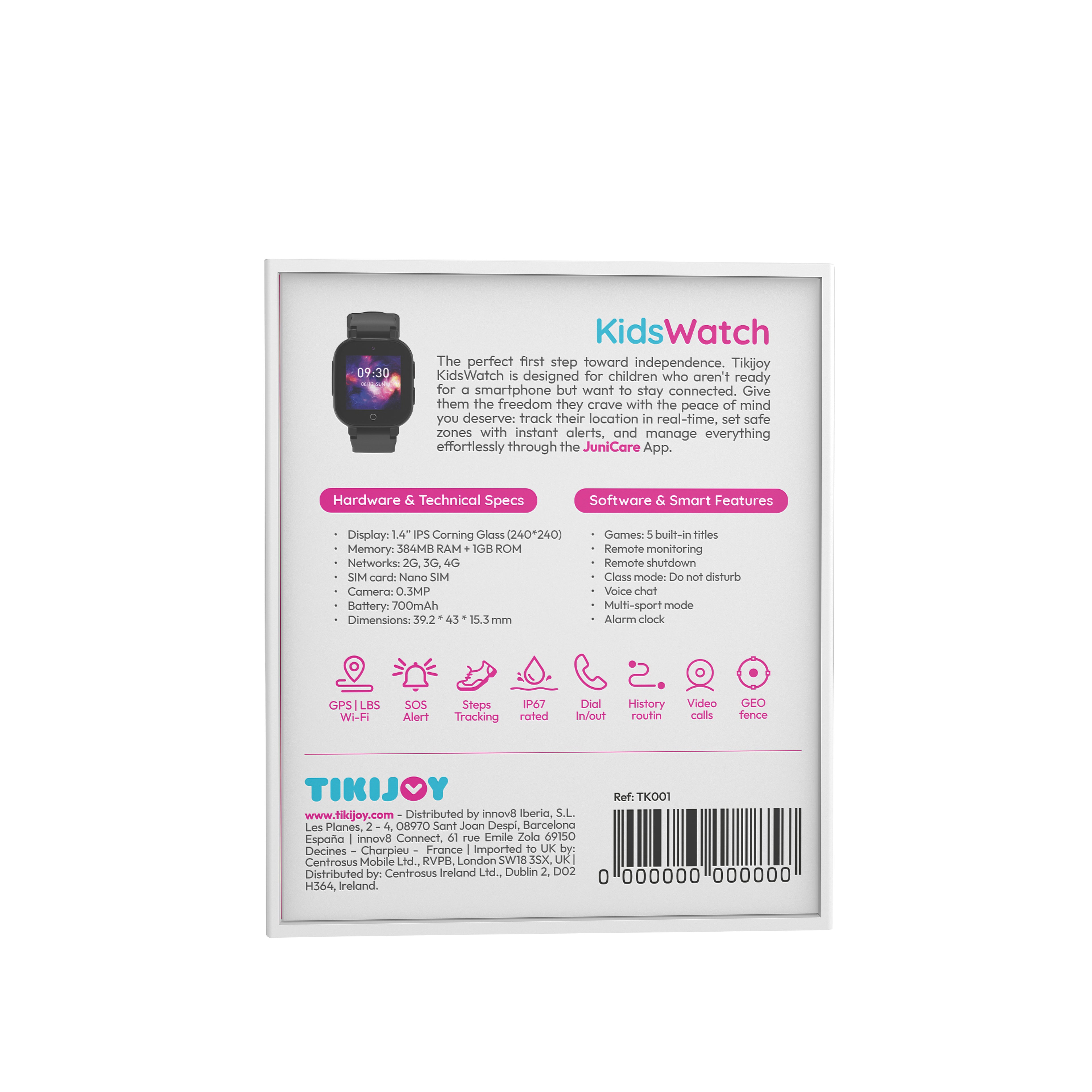 Tikijoy Smartwatch Infantil 4G - Localización GPS y Videollamada - Negro